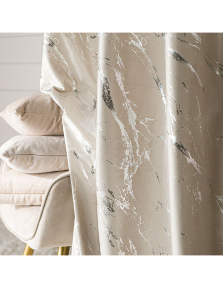 MARMA Zasłona gotowa na przelotkach, szerokość 140cm x wysokość 250cm, kolor 226 jasny kremowy ze srebrnym nadrukiem na VEL