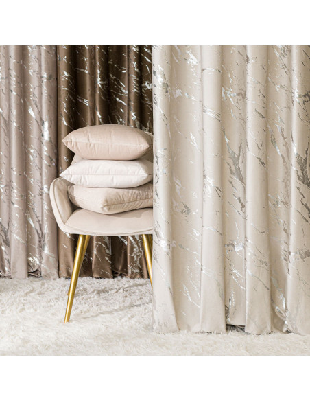 MARMA Zasłona gotowa na przelotkach, szerokość 140cm x wysokość 250cm, kolor 226 jasny kremowy ze srebrnym nadrukiem na VEL