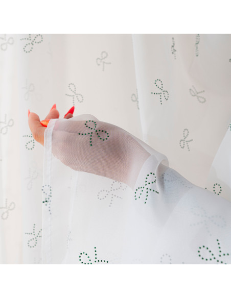 RIBBON Firana gotowa na woalu w diamentowe kokardki, na taśmie, z ołowianką, szerokość 140 x wysokość 250cm, kolor 003 bi