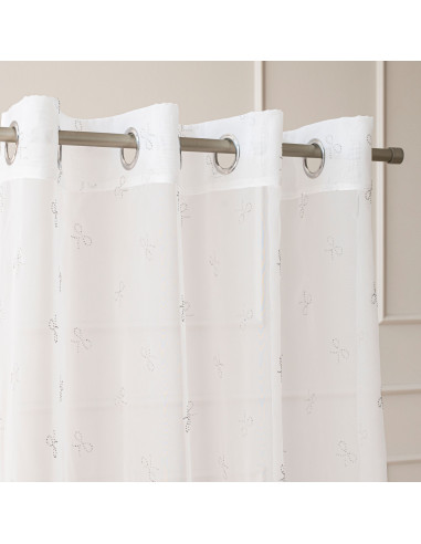 RIBBON Firana gotowa na woalu w diamentowe kokardki, na srebrnych przelotkach, z ołowianką, szerokość 140 x wysokość 250cm