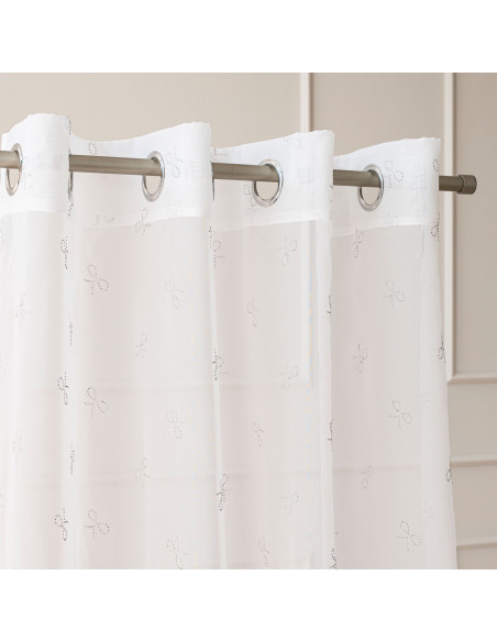 RIBBON Firana gotowa na woalu w diamentowe kokardki, na srebrnych przelotkach, z ołowianką, szerokość 140 x wysokość 250cm