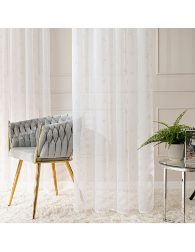 RIBBON Firana gotowa na woalu w diamentowe kokardki, na srebrnych przelotkach, z ołowianką, szerokość 140 x wysokość 250cm