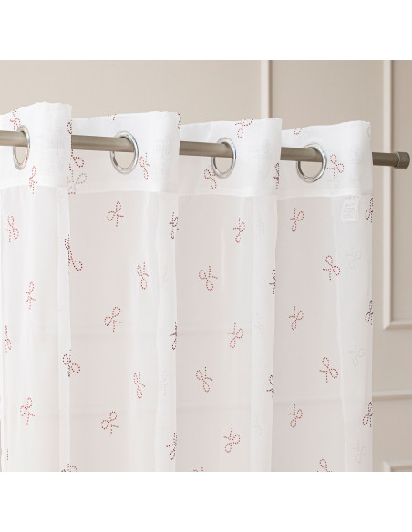 RIBBON Firana gotowa na woalu w diamentowe kokardki, na srebrnych przelotkach, z ołowianką, szerokość 140 x wysokość 250cm