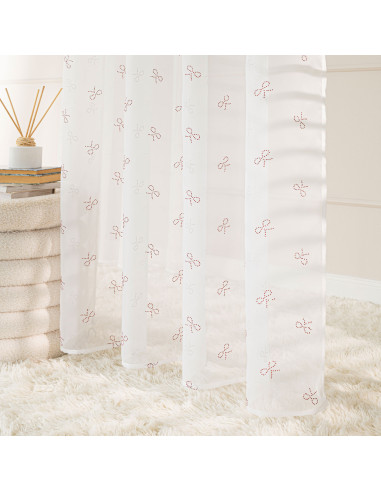 RIBBON Firana gotowa na woalu w diamentowe kokardki, na srebrnych przelotkach, z ołowianką, szerokość 140 x wysokość 250cm