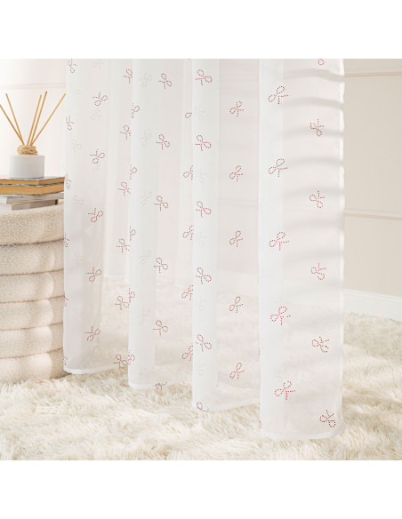 RIBBON Firana gotowa na woalu w diamentowe kokardki, na srebrnych przelotkach, z ołowianką, szerokość 140 x wysokość 250cm