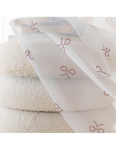 RIBBON Firana gotowa na woalu w diamentowe kokardki, na srebrnych przelotkach, z ołowianką, szerokość 140 x wysokość 250cm