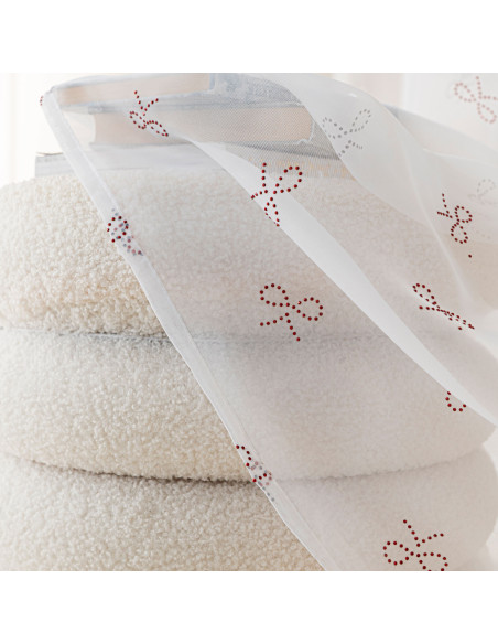 RIBBON Firana gotowa na woalu w diamentowe kokardki, na srebrnych przelotkach, z ołowianką, szerokość 140 x wysokość 250cm