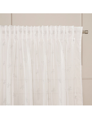 RIBBON Firana gotowa na woalu w diamentowe kokardki, na taśmie z ołowianką, szerokość 140 x wysokość 250cm, kolor 001 bia