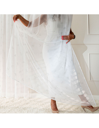 RIBBON Firana gotowa na woalu w diamentowe kokardki, na taśmie z ołowianką, szerokość 140 x wysokość 250cm, kolor 001 bia