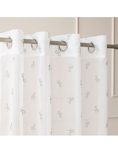 RIBBON Firana gotowa na woalu w diamentowe kokardki, na srebrnych przelotkach, z ołowianką, szerokość 140 x wysokość 250cm