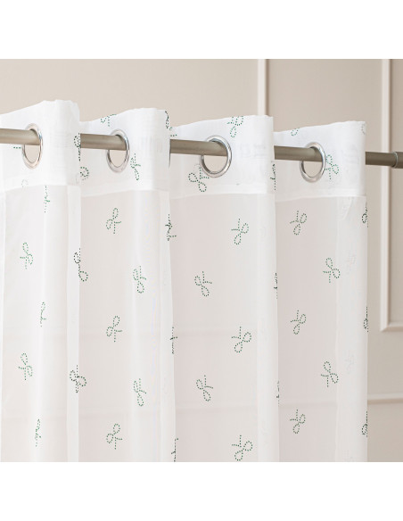 RIBBON Firana gotowa na woalu w diamentowe kokardki, na srebrnych przelotkach, z ołowianką, szerokość 140 x wysokość 250cm