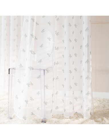 RIBBON Firana gotowa na woalu w diamentowe kokardki, na srebrnych przelotkach, z ołowianką, szerokość 140 x wysokość 250cm