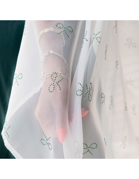 RIBBON Firana gotowa na woalu w diamentowe kokardki, na srebrnych przelotkach, z ołowianką, szerokość 140 x wysokość 250cm