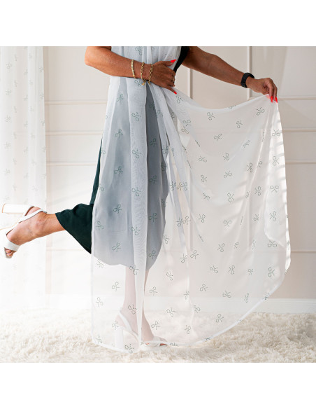 RIBBON Firana gotowa na woalu w diamentowe kokardki, na srebrnych przelotkach, z ołowianką, szerokość 140 x wysokość 250cm