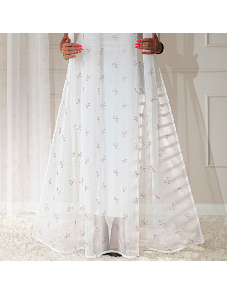 RIBBON Firana gotowa na woalu w diamentowe kokardki, na taśmie, z ołowianką, szerokość 140 x wysokość 250cm, kolor 002 bi