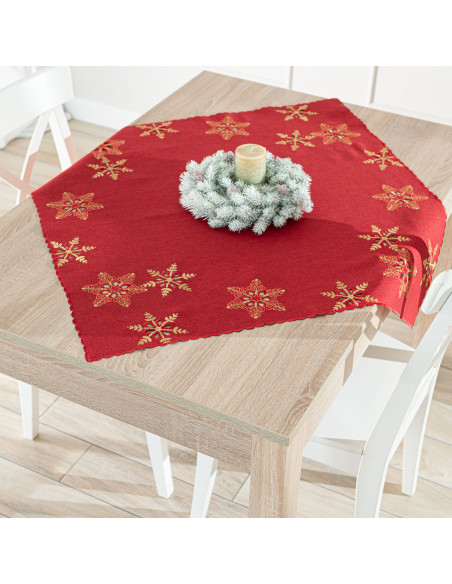 BŁYSZCZĄCE ŚNIEŻYNKI Serweta z haftem, szerokość 85cm x wysokość 85cm, kolor 003 czerwony 640010
