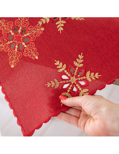 BŁYSZCZĄCE ŚNIEŻYNKI Serweta z haftem, szerokość 85cm x wysokość 85cm, kolor 003 czerwony 640010