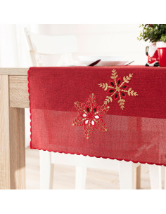 BŁYSZCZĄCE ŚNIEŻYNKI Bieżnik z haftem, szerokość 40cm x wysokość 140cm, kolor 003 czerwony 640010
