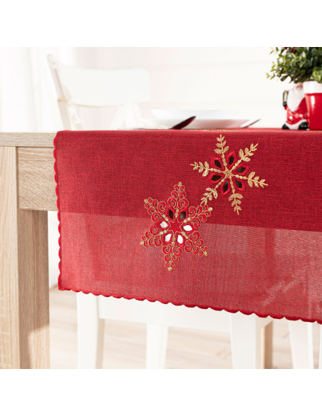 BŁYSZCZĄCE ŚNIEŻYNKI Bieżnik z haftem, szerokość 40cm x wysokość 140cm, kolor 003 czerwony 640010
