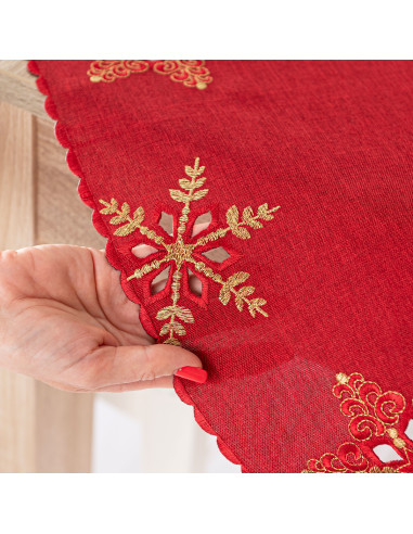 BŁYSZCZĄCE ŚNIEŻYNKI Bieżnik z haftem, szerokość 40cm x wysokość 140cm, kolor 003 czerwony 640010
