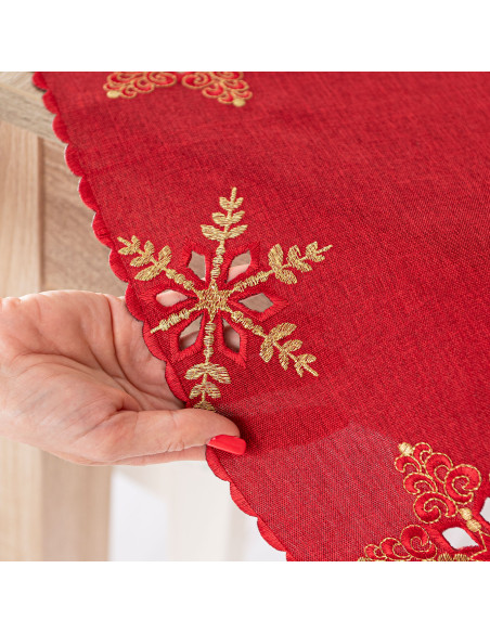 BŁYSZCZĄCE ŚNIEŻYNKI Bieżnik z haftem, szerokość 40cm x wysokość 140cm, kolor 003 czerwony 640010