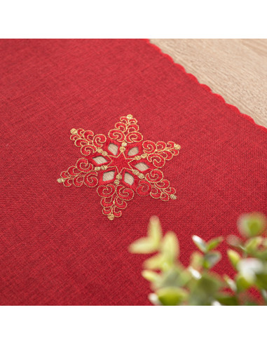 BŁYSZCZĄCE ŚNIEŻYNKI Bieżnik z haftem, szerokość 40cm x wysokość 140cm, kolor 003 czerwony 640010