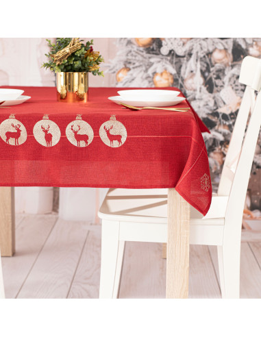BŁYSZCZĄCY RENIFER Obrus z haftem, szerokość 120cm x wysokość 160cm, kolor 003 czerwony 295157