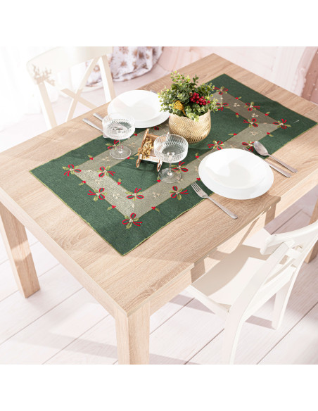 ŚWIĄTECZNE KOKARDKI Bieżnik z haftem, szerokość 50cm x wysokość 100cm, kolor 002 zielony 295161