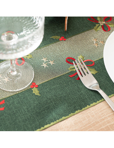 ŚWIĄTECZNE KOKARDKI Bieżnik z haftem, szerokość 50cm x wysokość 100cm, kolor 002 zielony 295161