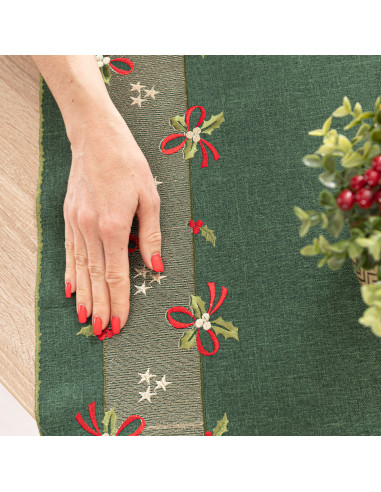 ŚWIĄTECZNE KOKARDKI Bieżnik z haftem, szerokość 50cm x wysokość 100cm, kolor 002 zielony 295161