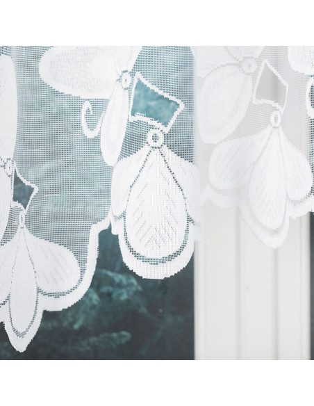 TEODORA · firanka gotowa z podcięciem · biała · motyw kwiatów · 300x120