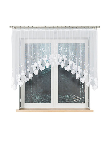 TEODORA · firanka gotowa z podcięciem · biała · motyw kwiatów · 300x120