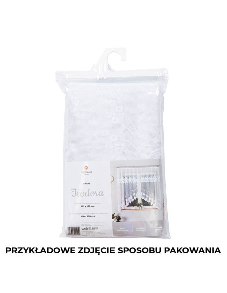 TEODORA · firanka gotowa z podcięciem · biała · motyw kwiatów · 300x120