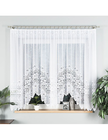 NADIA - Firanka gotowa żakardowa z podcięciem na dole - 300x160 cm - kolor biały