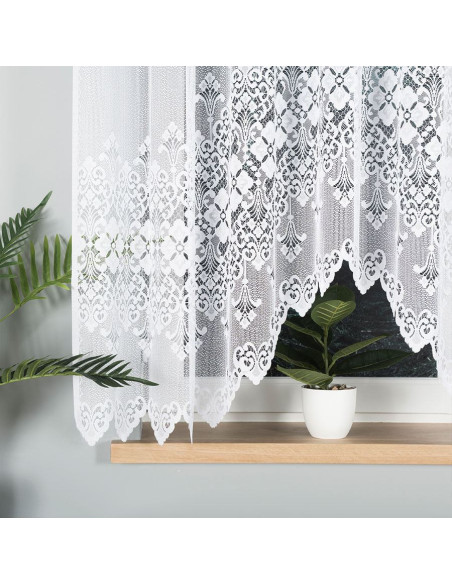 NADIA - Firanka gotowa żakardowa z podcięciem na dole - 300x160 cm - kolor biały