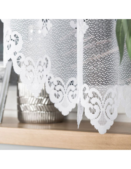 NADIA - Firanka gotowa żakardowa z podcięciem na dole - 300x160 cm - kolor biały