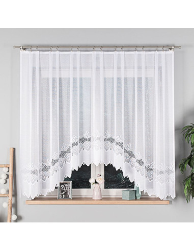 MODESTA · firanka żakardowa gotowa · biała · klasyczny wzór · 300x160 cm