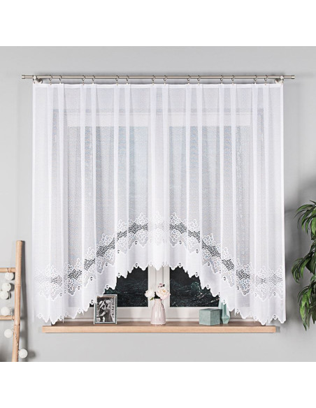 MODESTA · firanka żakardowa gotowa · biała · klasyczny wzór · 300x160 cm