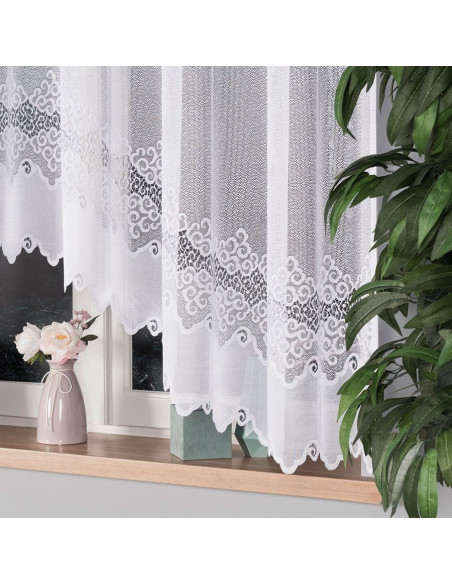 MODESTA · firanka żakardowa gotowa · biała · klasyczny wzór · 300x160 cm