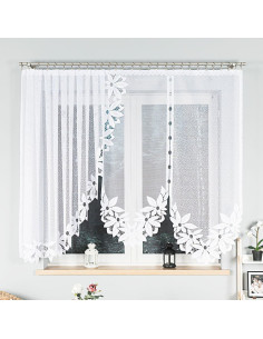 JADWIGA · Firanka gotowa · biała · kwiaty i pasy · 300x160