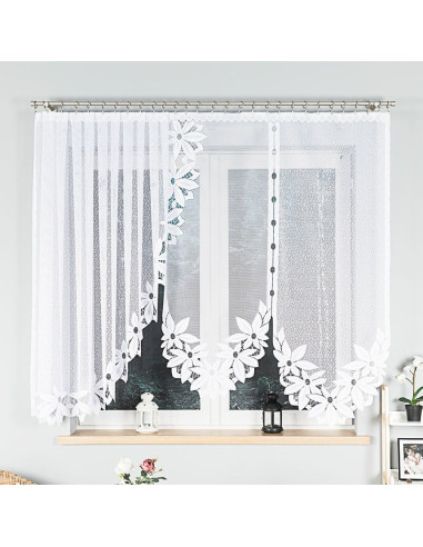 JADWIGA · Firanka gotowa · biała · kwiaty i pasy · 300x160