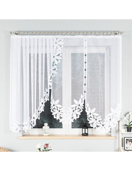 JADWIGA · Firanka gotowa · biała · kwiaty i pasy · 300x160