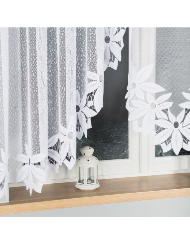 JADWIGA · Firanka gotowa · biała · kwiaty i pasy · 300x160