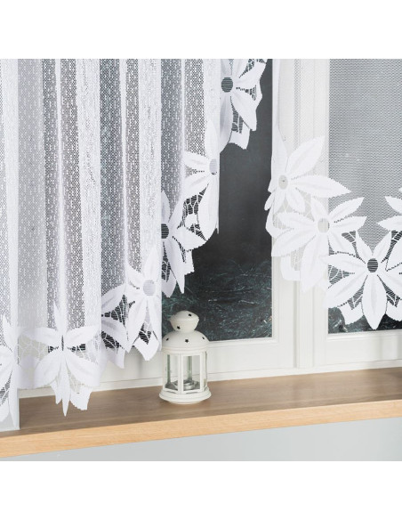 JADWIGA · Firanka gotowa · biała · kwiaty i pasy · 300x160