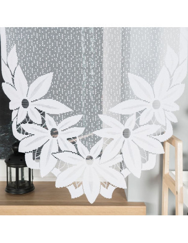 JADWIGA · Firanka gotowa · biała · kwiaty i pasy · 300x160