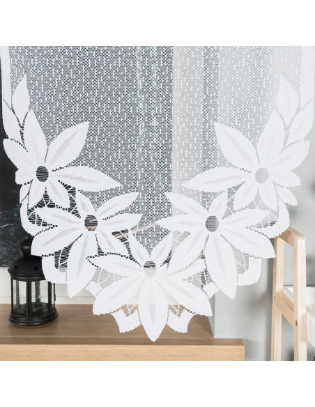 JADWIGA · Firanka gotowa · biała · kwiaty i pasy · 300x160