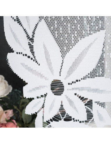 JADWIGA · Firanka gotowa · biała · kwiaty i pasy · 300x160