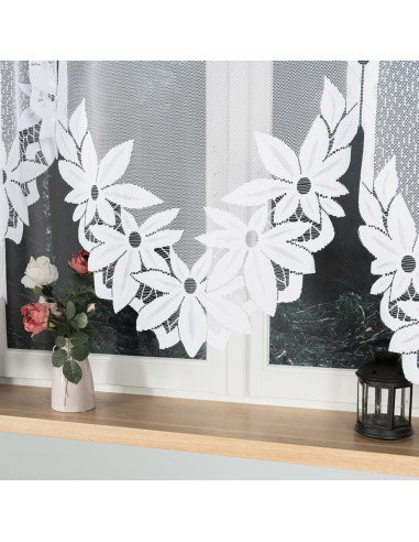 JADWIGA · Firanka gotowa · biała · kwiaty i pasy · 300x160