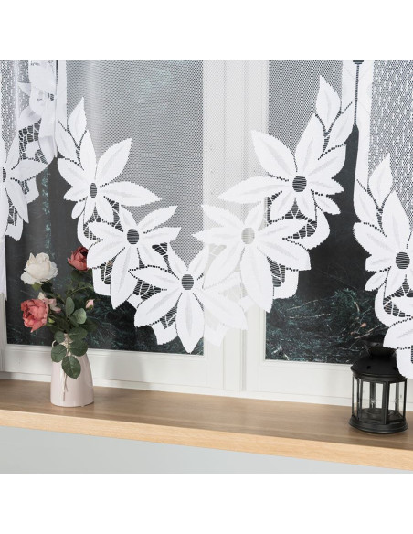 JADWIGA · Firanka gotowa · biała · kwiaty i pasy · 300x160