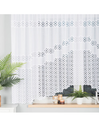 ADRIANNA - Firanka gotowa żakardowa z podcięciem na dole - 400x160 cm - kolor biały